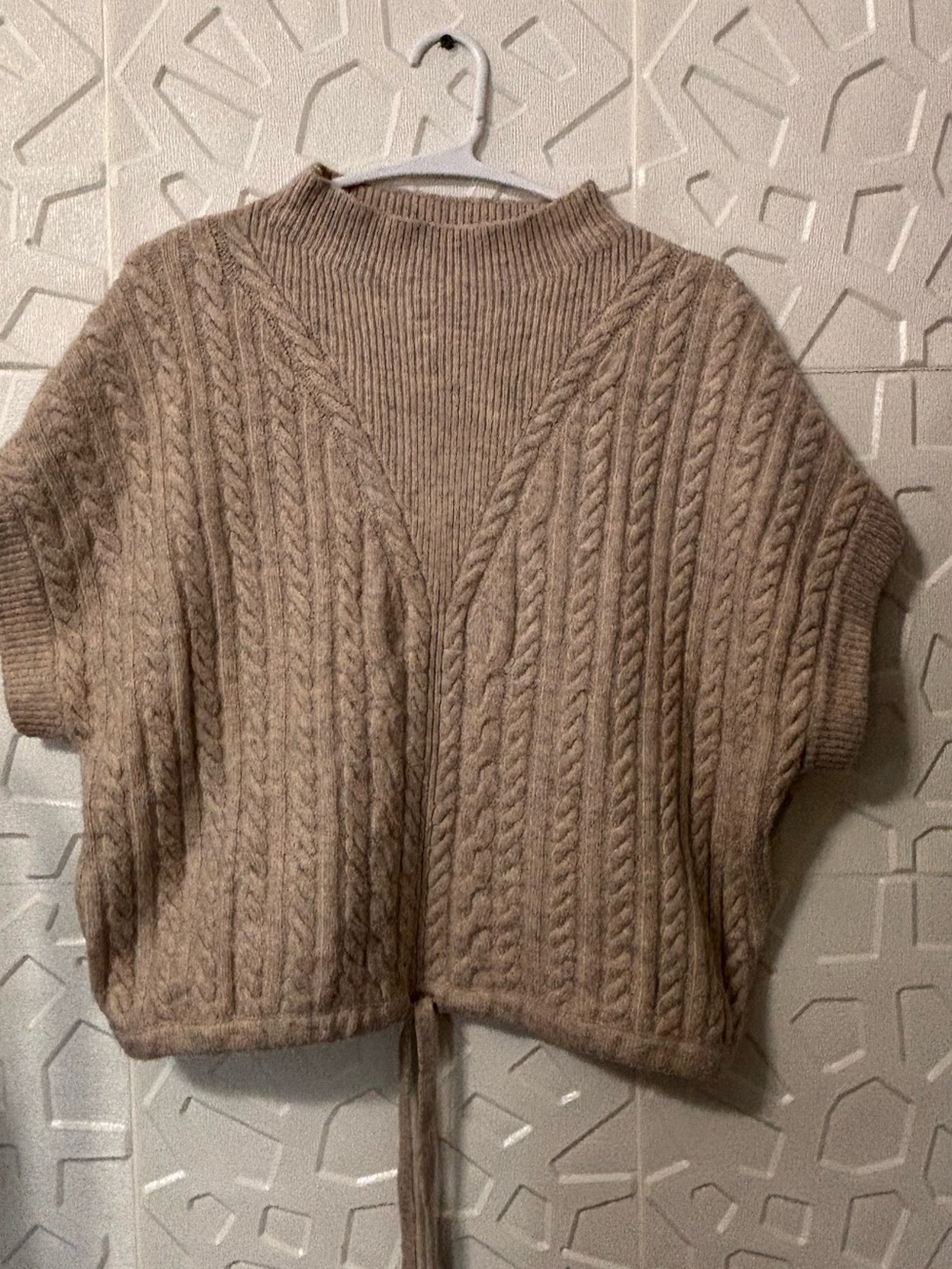 Express Beige Cable Knit Short Sleeve Sweater